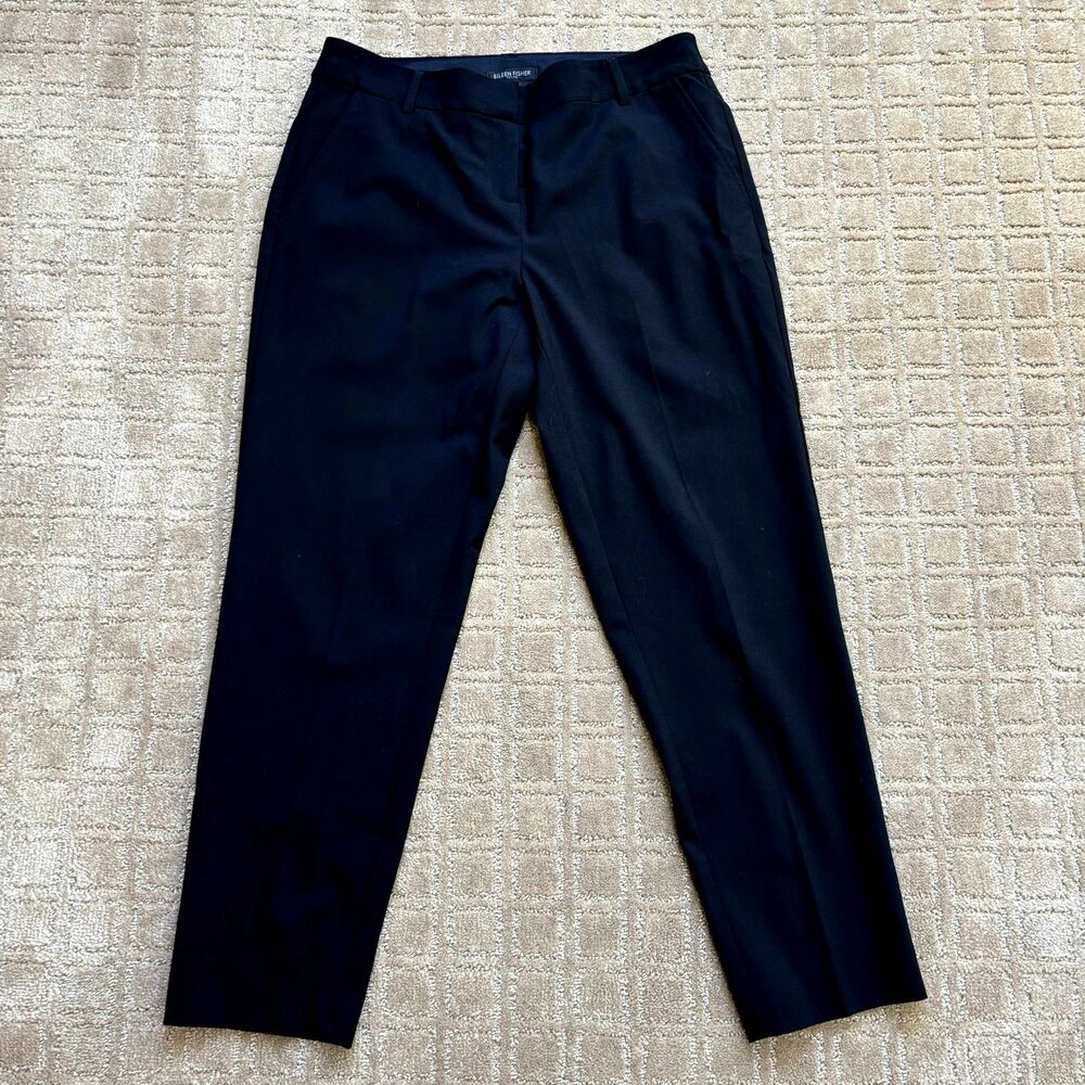 Eileen Fisher Wool Blend Cropped Pant Women's SP Black Classic Minimalist Work